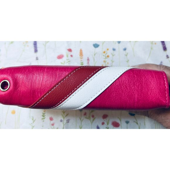 Pink Faux Leather Wallet Clutch Triple Zipper Compartments Wrist Strap Pink/Red - Picture 2 of 6
